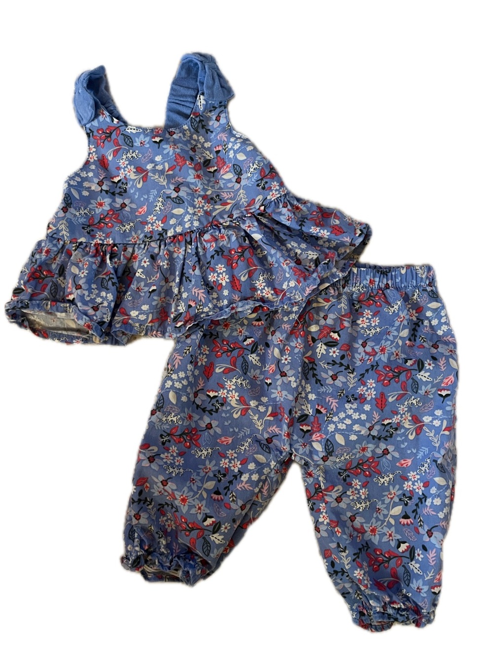 wonder nation Blue Floral Ruffle Tank & Pants Set